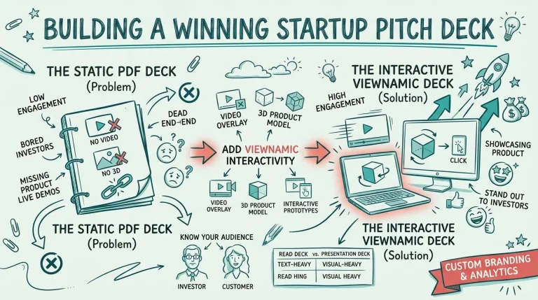 Zeitleiste für den Aufbau eines Pitch-Decks mit zehn Folien: Einleitung, Problem, Lösung, Produkt, Marktgröße, Geschäftsmodell, Wettbewerb, Traction, Team und Finanzierungsbedarf.