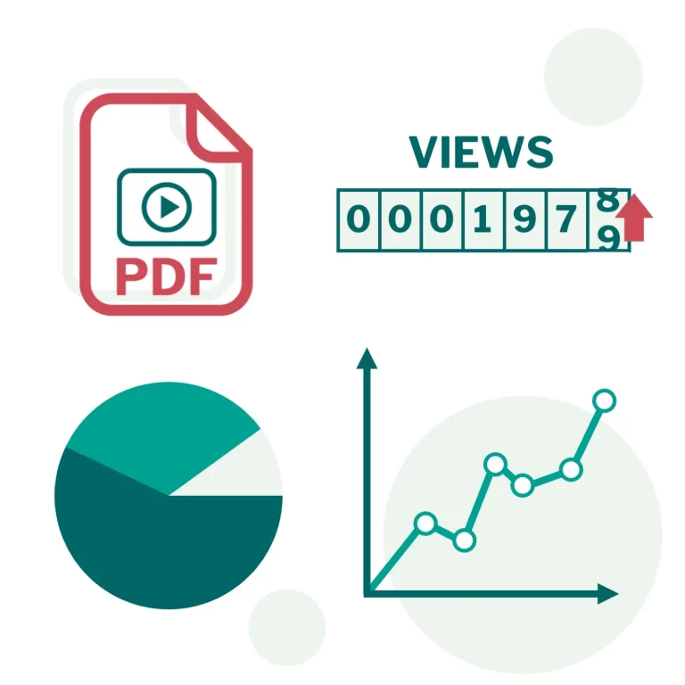Schematic Illustration of statistical elements around a PDF. Track user statistics for your PDF document