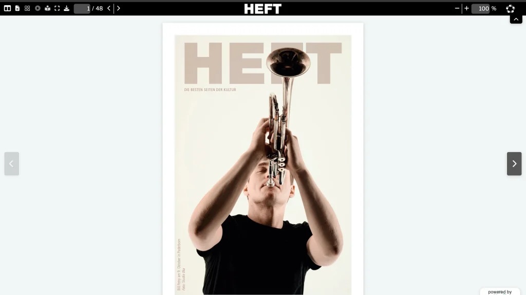 The magazine “Das Heft” displayed as a digital page-flip magazine in the Viewnamic viewer.